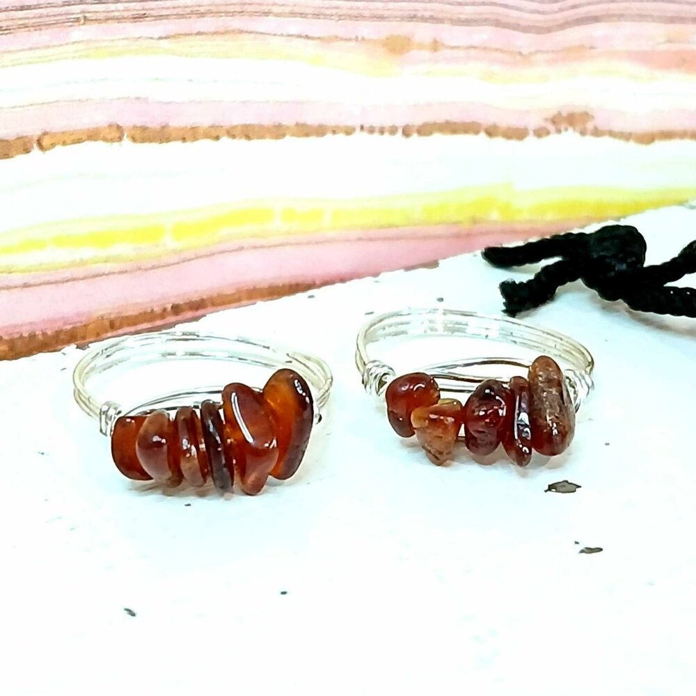 Tourmaline Gemstone Beaded Wire Ring, Crystal Dainty Chic Cute Silver
